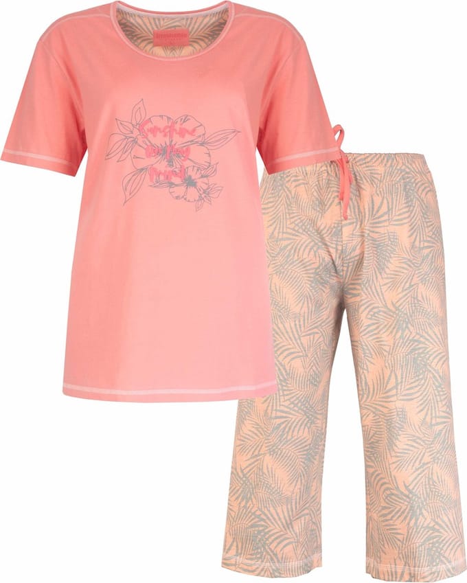 Irresistible Dames Shortama - Pyjama Set - Palm print - Roze - Maat M