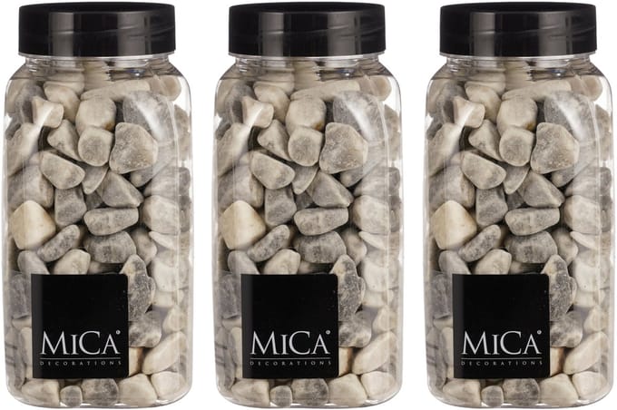 Mica Decorations decoratie stenen - 3x - 650ml - lichtgrijs mix - hobby steentjes - sier stenen