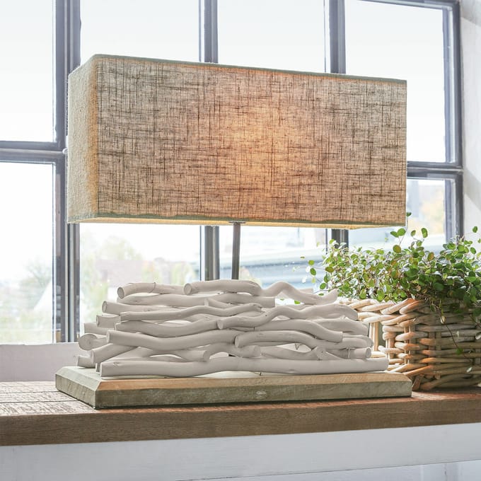 LOBERON Tafellamp Caribou linnen/wit