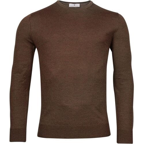 Thomas Maine Trui Fine Merino Crew Neck Single Knit Choco Brown / male