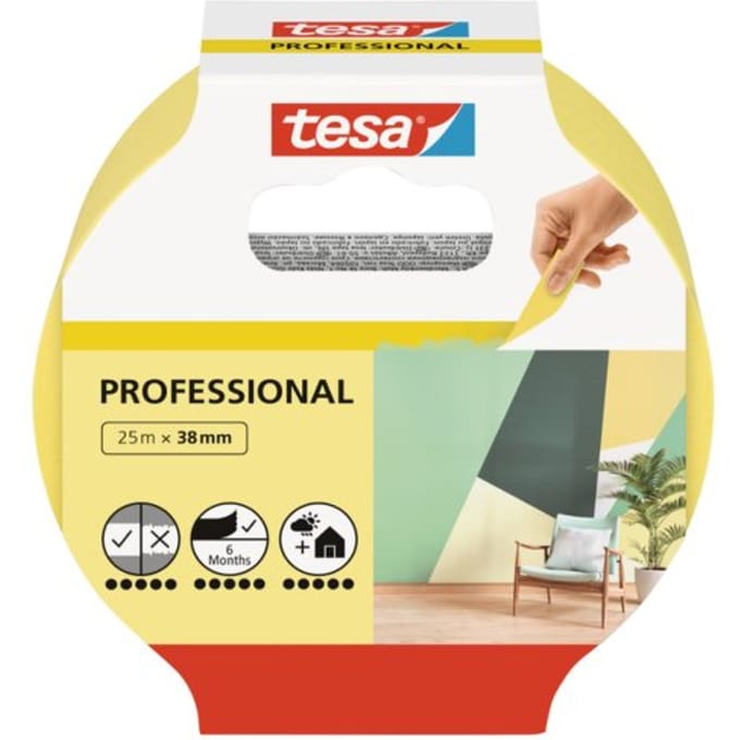 tesa schilderstape Professional, 25 m x 38 mm - scherpe kleurranden, gemakkelijk te verwijderen, residuvrij