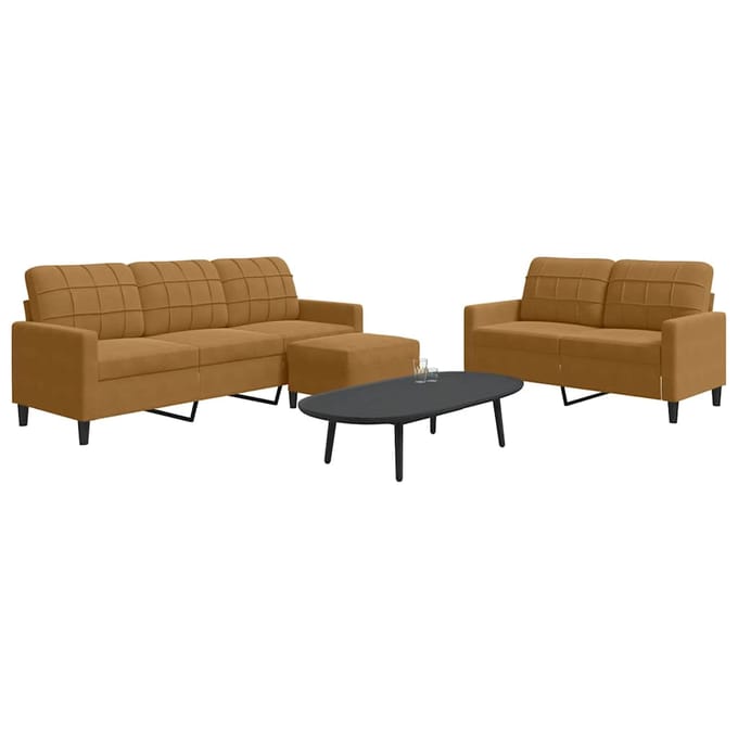 vidaXL - 3-delige - Loungeset - met - kussens - fluweel - bruin