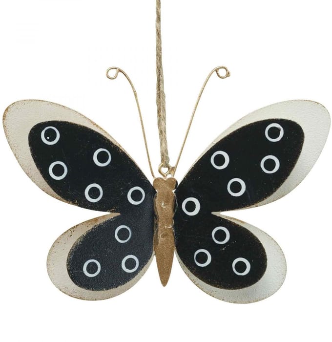 Wanddecoratie Vlinder Deco Zwart Wit Goud Metaal 15cm