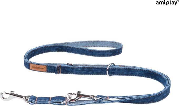 AmiPlay Prestige Verstelbare Hondenlijn - Denim - Navy - L - Breedte: 2 cm - Lengte: 100 - 200 cm