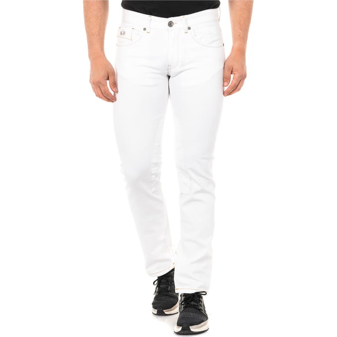 Lange recht gesneden denim herenbroek met zomen JMT016
