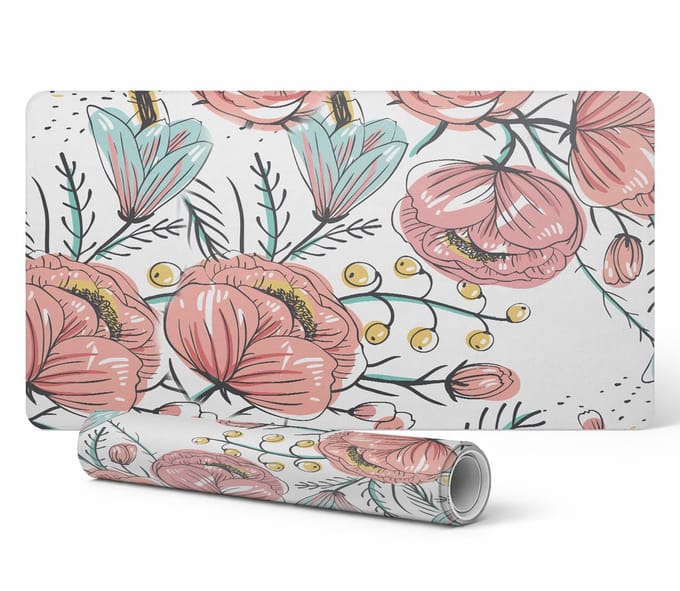 Antislip bureauonderlegger met retro bloemenprint 90x45 cm