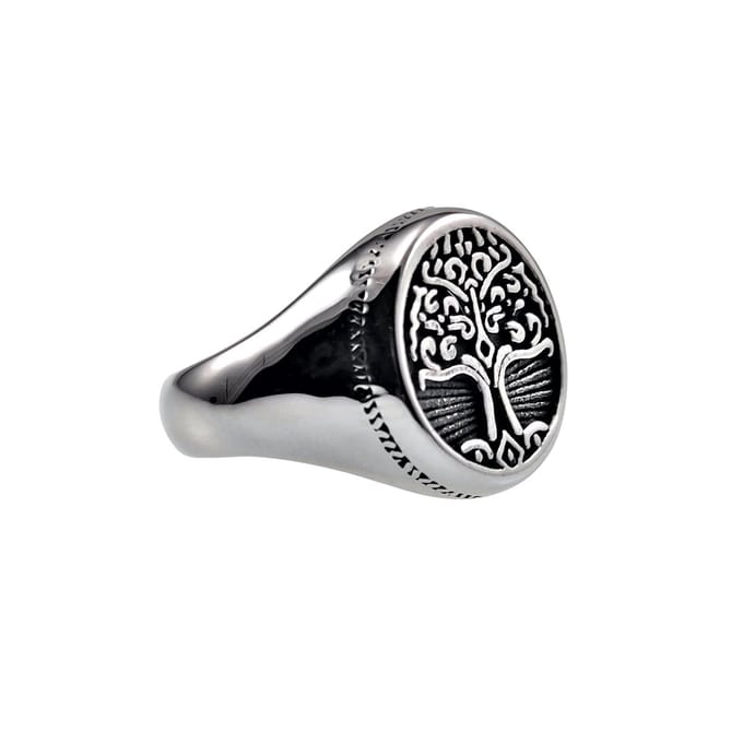 Zegelring Unisex - Gepolijst RVS - Ovale Ring met Levensboom Dames - Heren