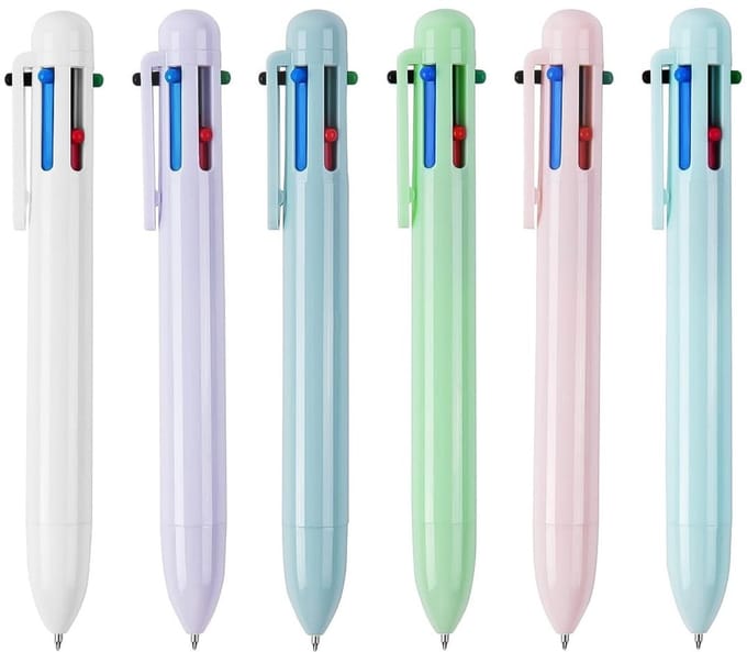 Dailygoods - Set van 6 Kleurrijke Balpennen met Drukmechanisme