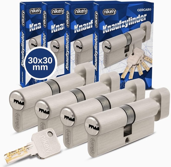 Knopcilinderslotenset 30/30 - Massieve Cilindersloten met Sleutels - Set van 4