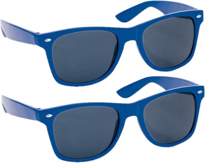 Hippe Party zonnebril - 2x - blauw - plastic - UV400 - verkleedbril - carnaval/verkleed
