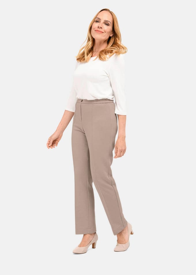Jersey thermobroek CARLA met elastische tailleband - beige - Gr. 48 van Goldner Fashion