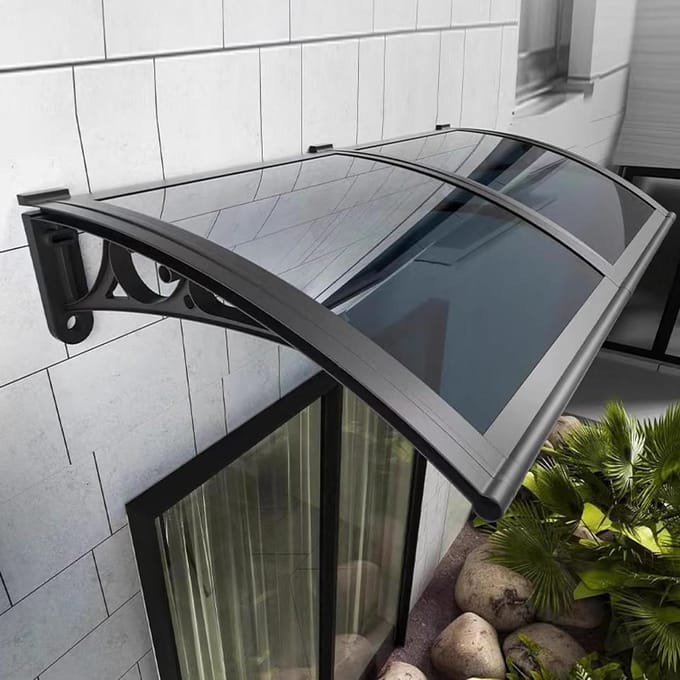 Luifel Polycarbonaat - Regenscherm Deur - Buitenbescherming - Hoge Slagvastheid - 60 cm breed - Grijs