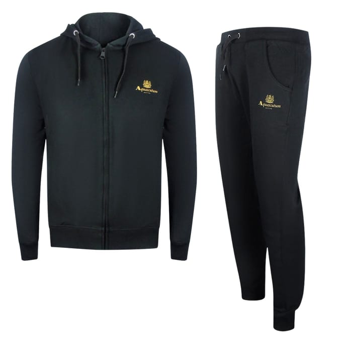 Aquascutum Zwarte Hoodie Met Rits En Trainingsbroekset