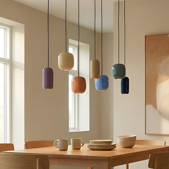 Lucande hanglamp Narion, 7-lamps, kleurrijk, metaal, GU10