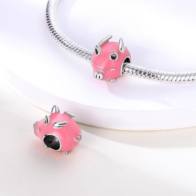 Composants de Perles à Charme Métal Cuivre Plaqué Perle Cochon Rose Céleste Volant Composants de Perles Compatible Avec Composants de Perles à Charme Authentique Original white