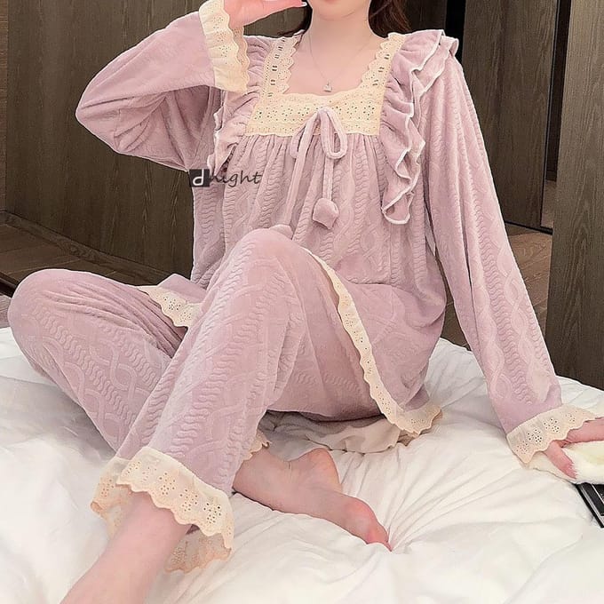 Pyjama femme extra large Pyjama femme velours Pyjama femme hiver Vêtements maison femme 5XL violet