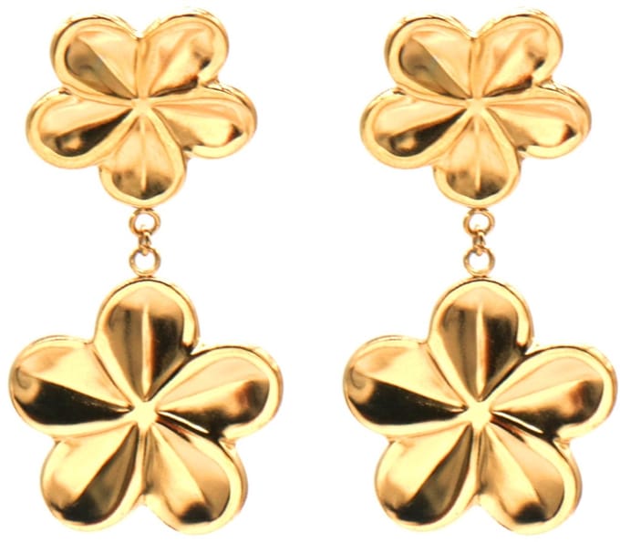Oorbellen bloemen - RVS - goudkleurig - 5 cm