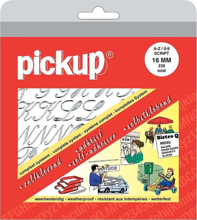 Pickup plakletters en plakcijfers boekje Script zilver - 16 mm