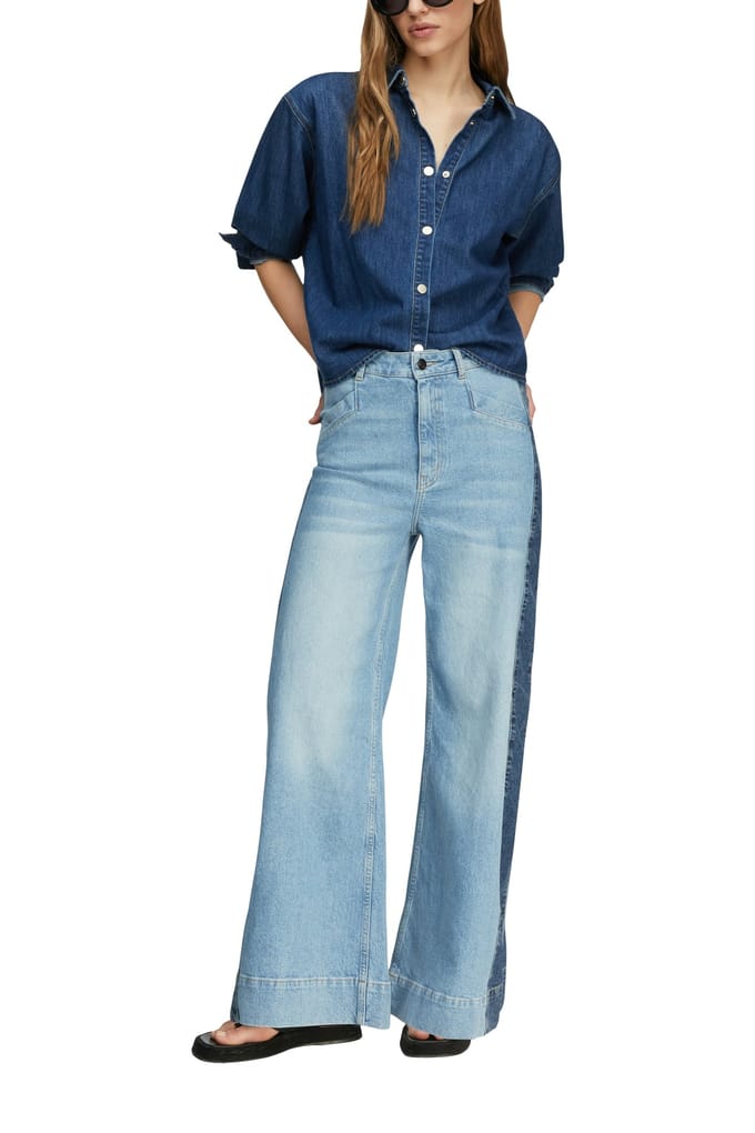 comma - female - ANNA - Jeans met wijde pijpen, hoge taille en contrasterende strepen