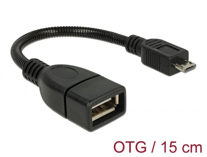 Delock 83293 USB-kabel USB 2.0 USB-micro-B stekker, USB-A bus 0.15 m Zwart Met OTG-functie
