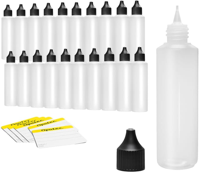 Oputec 20x 250 ml druppelflessen – PE doseerflessen – levensmiddelveilig + etiketten