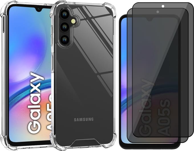 Hoesje geschikt voor Samsung Galaxy A05s - 2x Privacy Screenprotector Volledig Dekkend Glas - Shockproof Transparant
