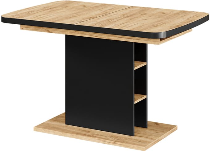 Vicco Eettafel Fenaro, Zwart/Eiken, 120-160 x 80 cm met open compartimenten