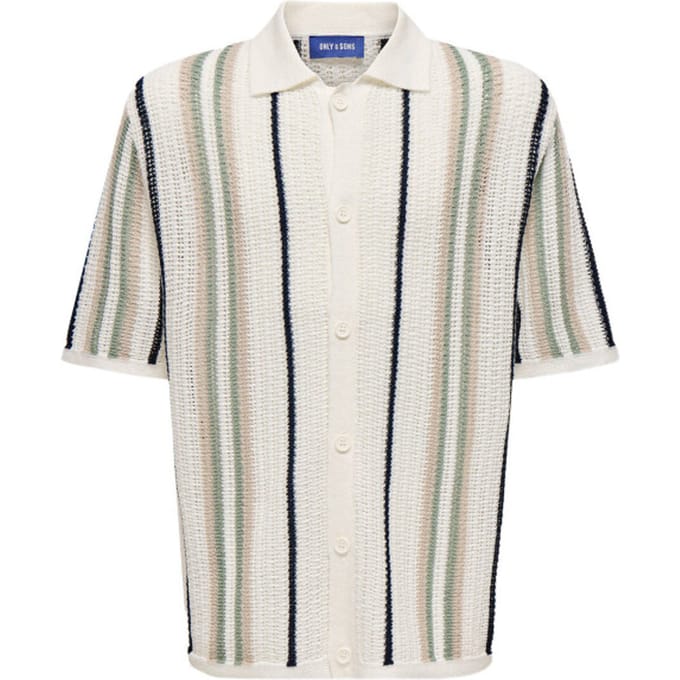 ONLY - OSJLEON REG SS SHIRT KNT - Cloud Dancer SILVER L. + DARK S. + ICEBERG G. - Maat 170-176