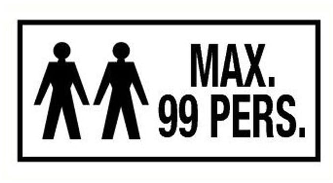 Maximaal 99 personen bord met tekst - kunststof 200 x 100 mm