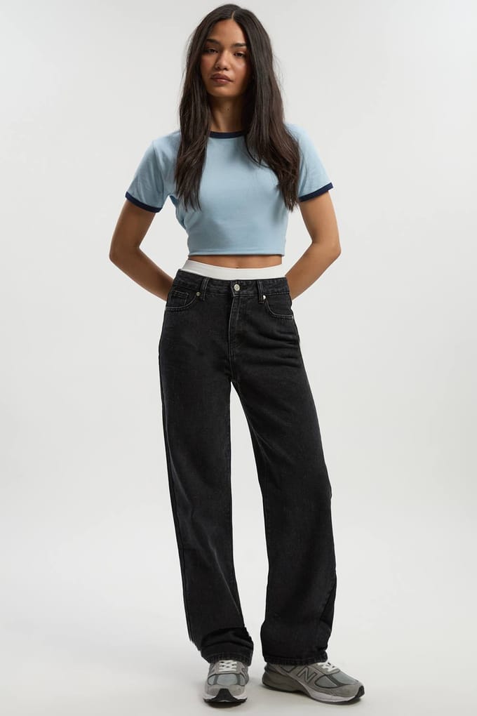 Dames Boohoo Basics Boyfriend-Jeans met hoge taille | Washed Black | Maat: 12/32L