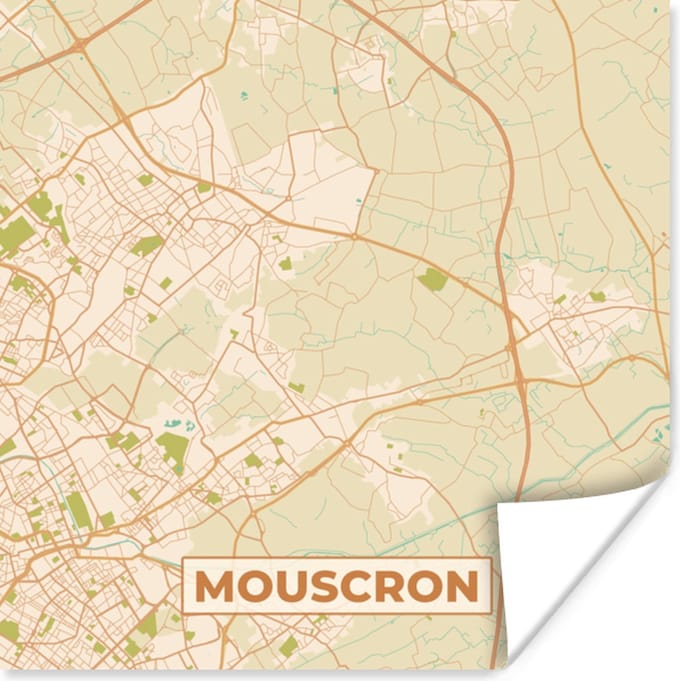 Poster België - Kaart - Plattegrond - Mouscron - Stadskaart - 75x75 cm