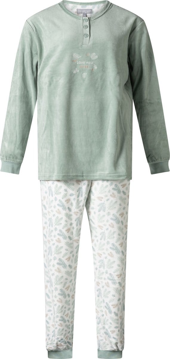 Cocodream dames pyjama velours - maat S - Dennentak uni - mint