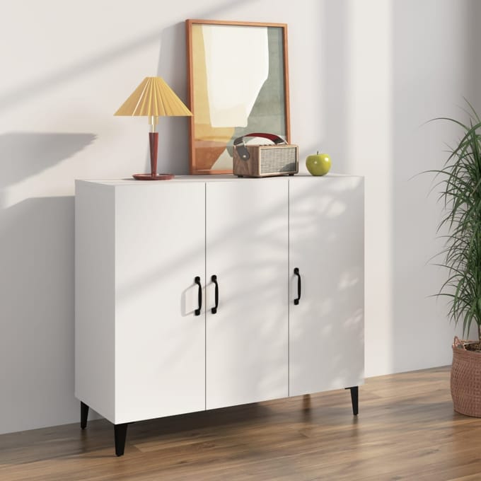 vidaXL - Dressoir - 90x34x80 - cm - bewerkt - hout - wit