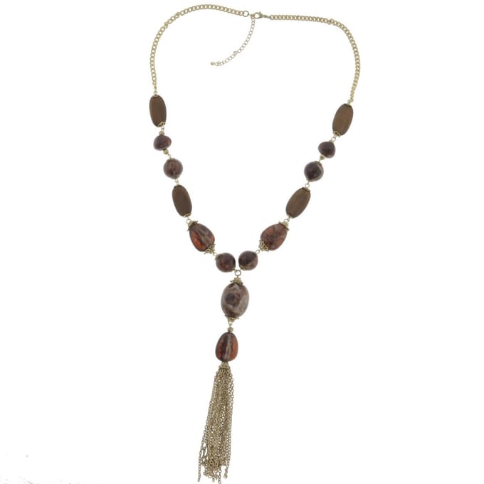 Behave - Ketting - Dames - Goud kleur - Bruin - Lange Ketting - Met Hanger - 70 cm
