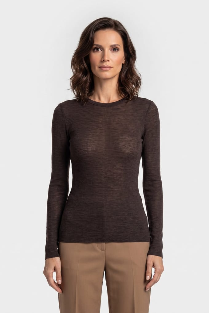 ARKET Oddrun Wool Rib Ls Brown Size: M | Long-Sleeved Tops Outlet | Dames | Bruin
