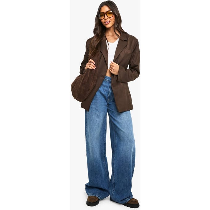 boohoo Dames Geweven op maat gemaakte blazer met ingesnoerde taille | Chocoladebruin | Maat: 38