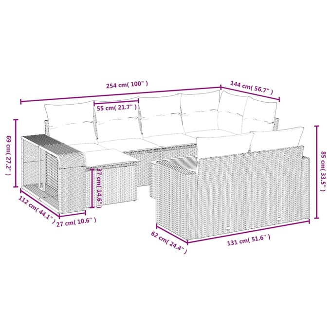 vidaXL - 11-delige - Loungeset - met - kussens - poly - rattan - grijs