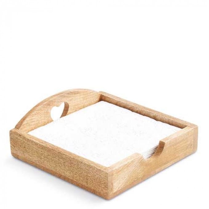 Lunch Servethouder - 19,5x19,5x7cm - Mangohout met hart