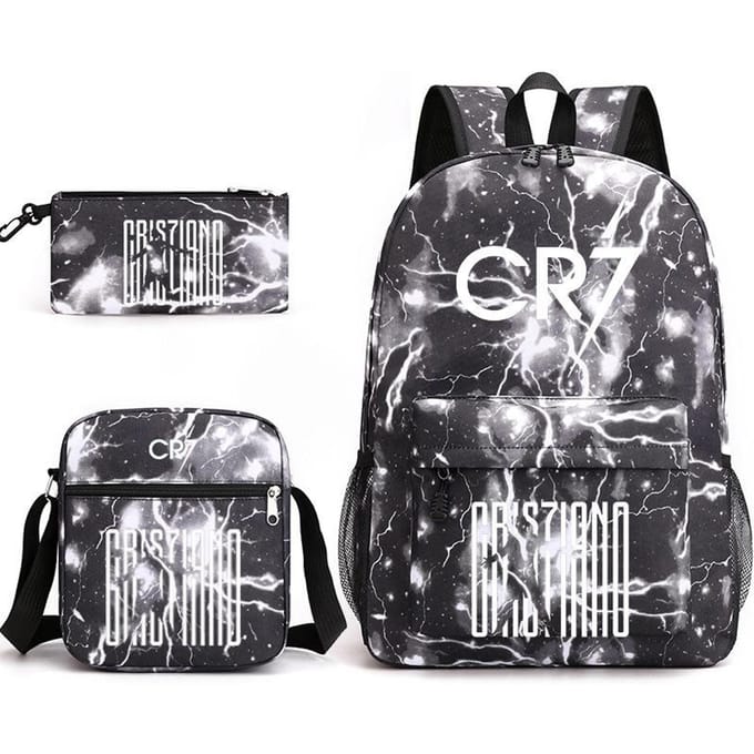 Cartable grande capacité avec bandoulière; set de trousse à crayons trois pièces pour étudiant Cristiano ronaldo backpack