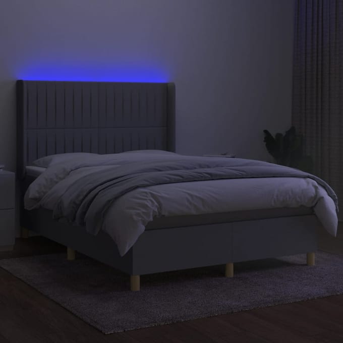 vidaXL - Boxspring - met - matras - en - LED - stof - lichtgrijs - 140x190 - cm