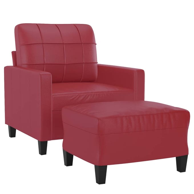 vidaXL - Fauteuil - met - voetenbank - 60 - cm - kunstleer - wijnrood