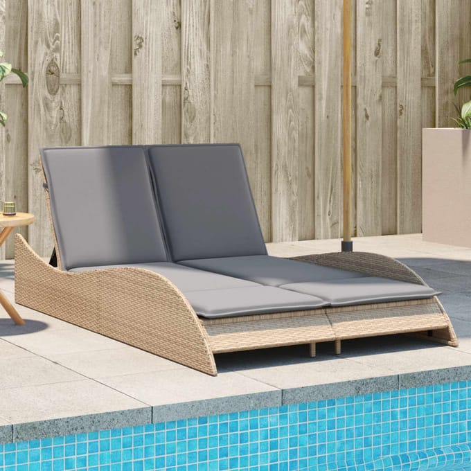 vidaXL - Ligbed - met - kussens - 114x205x73 - cm - poly - rattan - beige