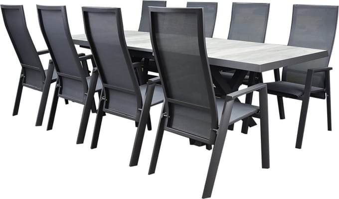 Nancy New Delhi dining tuinset uitschuifbaar 204-264x103xH74,5 cm 9 delig verstelbaar