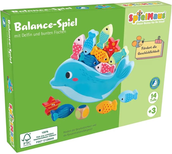Vedes houten balansspel dolfijn 14-delig educatief speelgoed.