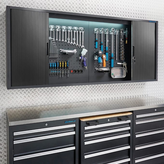 Datona® Afsluitbare gereedschapskast met gatenbord - Zwart
