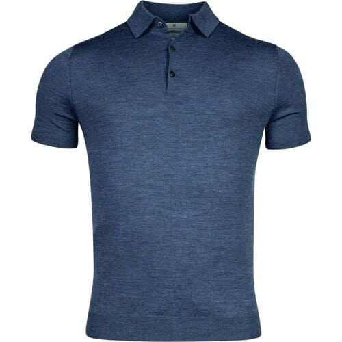 Thomas Maine Fine Merino Pullover Polo Collar Short Sleeve Single Knit Denim Blue / male