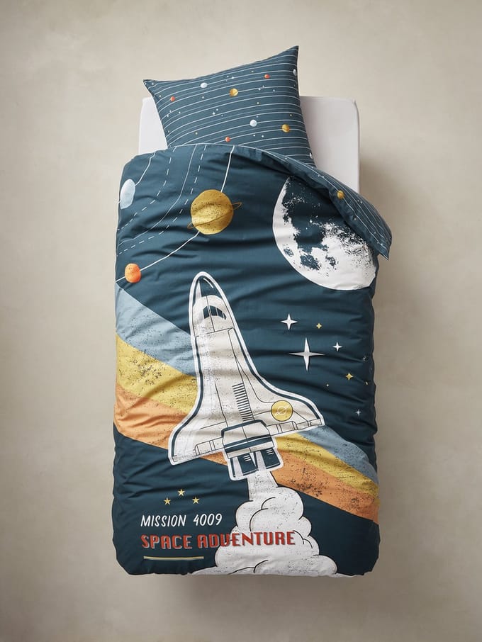 Vertbaudet Kinderset dekbedovertrek + kussensloop van gerecycled katoen SPACE ADVENTURE