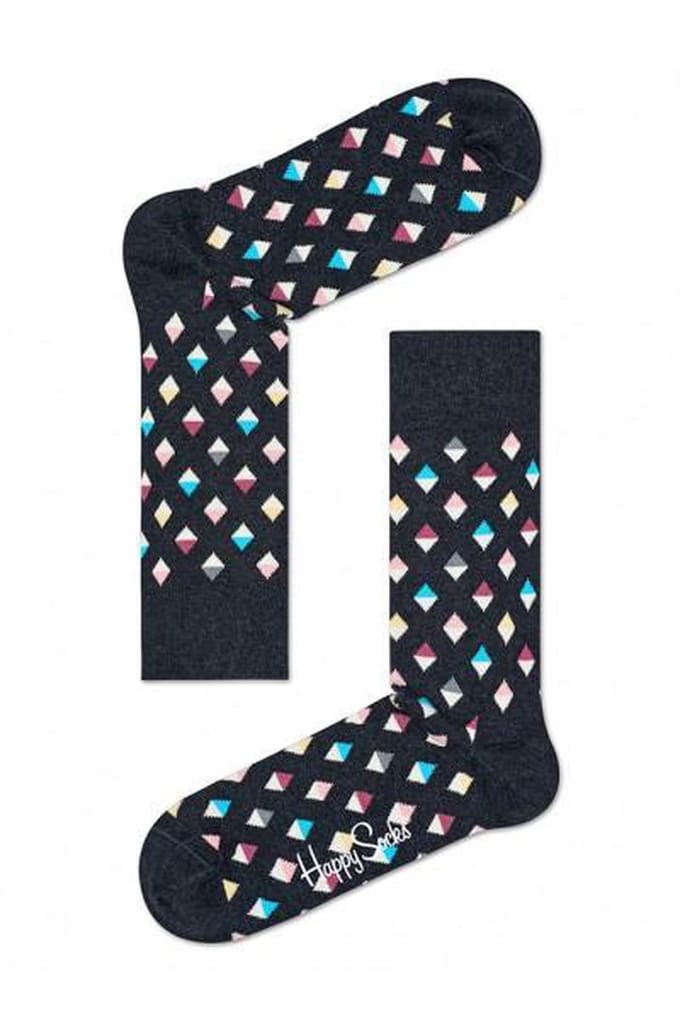 Happy Socks Mini Diamond Sokken - Zwart/Multi - Maat 41-46