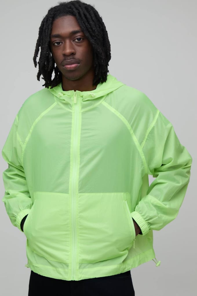 Oversized Boxy Glow In The Dark Transparante Cagoule Met Capuchon En Togglesluiting | Lime | Size Medium