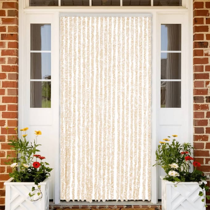 vidaXL - Vliegengordijn - 90x220 - cm - chenille - beige - en - wit